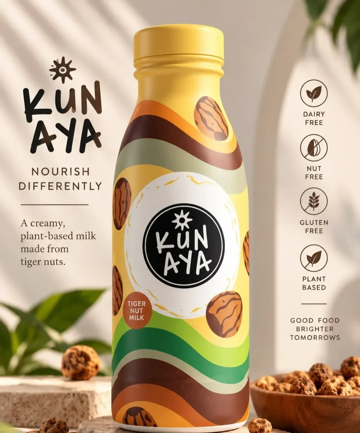 Kunaya Tiger Nut Milk in its new packaging: dairy free, nut free, gluten free and plant based